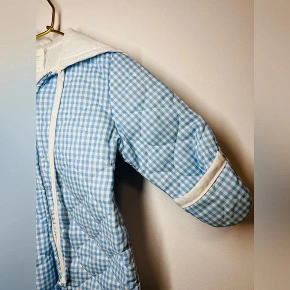 Vintage Hooded Baby Bunting Snowsuit Blue/ White Gingham - Picture 4 of 11